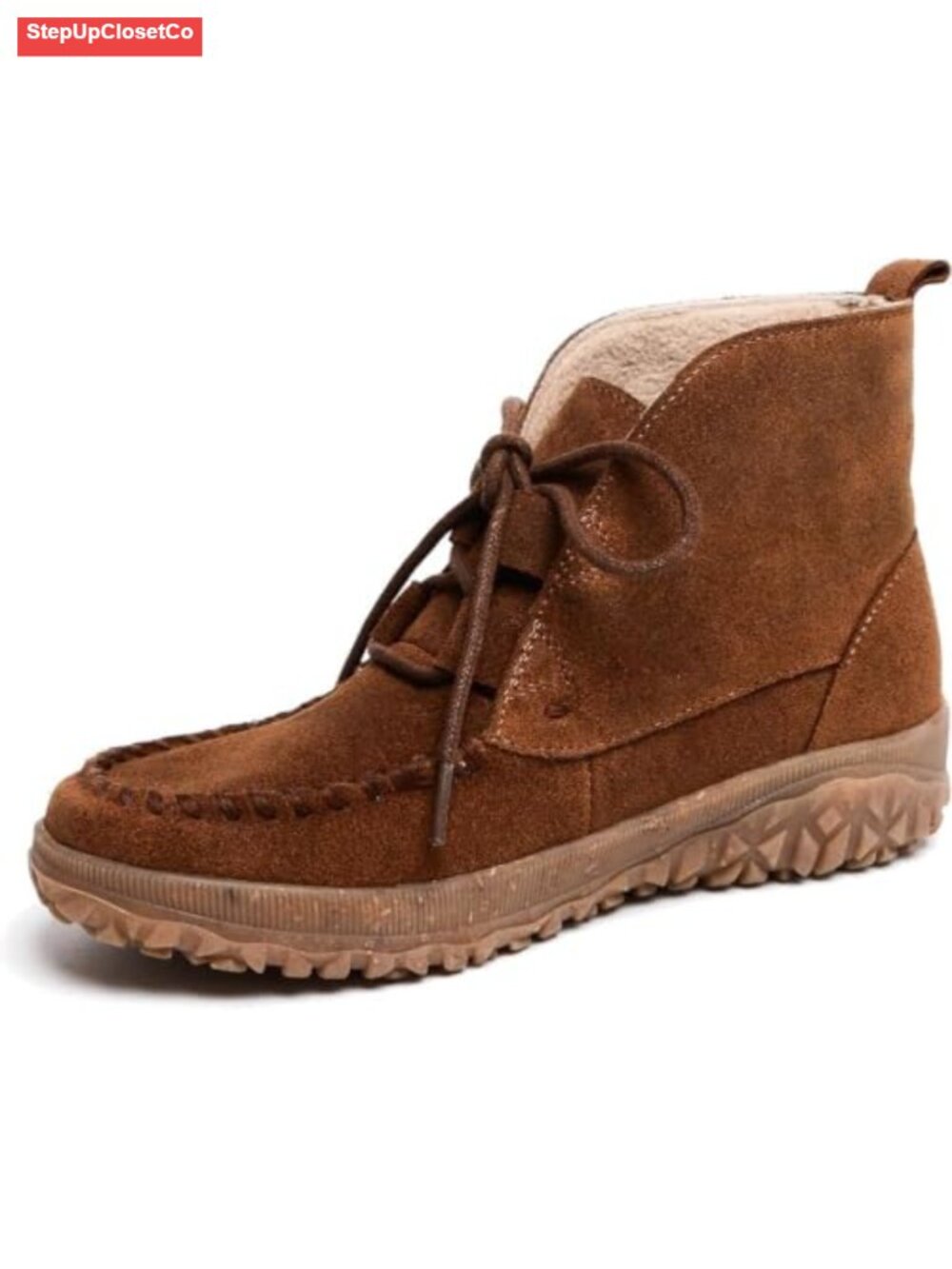 Suede Ankle Boots Lace-Up Round Toe Mid-Calf